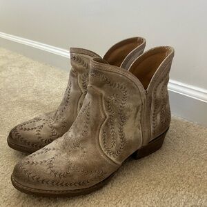 Tan Embroidered Ankle Boots